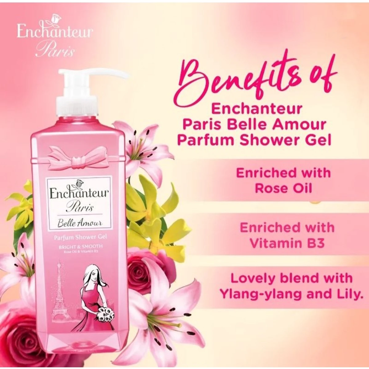 Enchanteur Paris Belle Amour Parfum Shower Gel Bright & Smooth -750ml