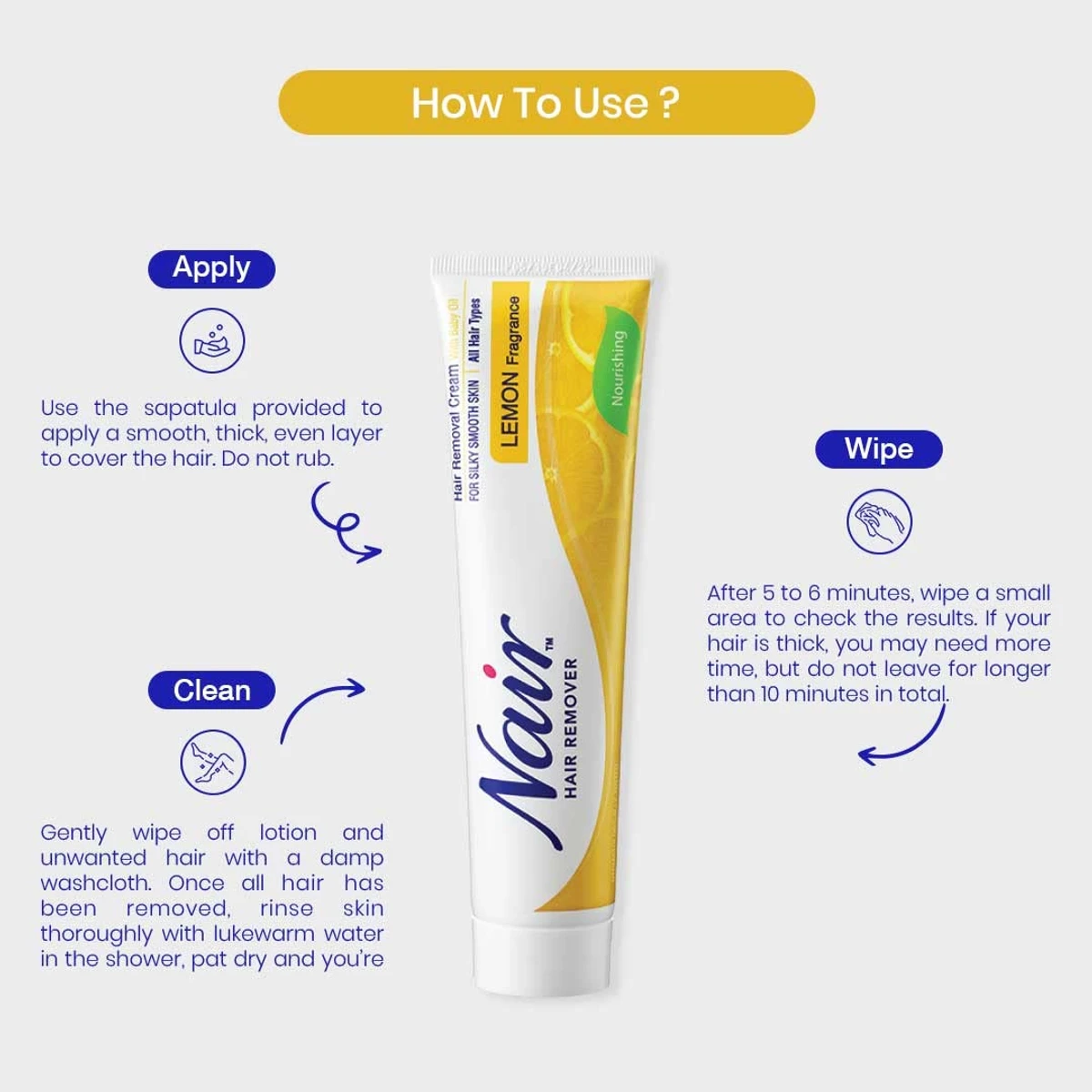 Nair Legs & Body Hair Remover For All Hair Types With Lemon Fragrance (110gm) - Image 3