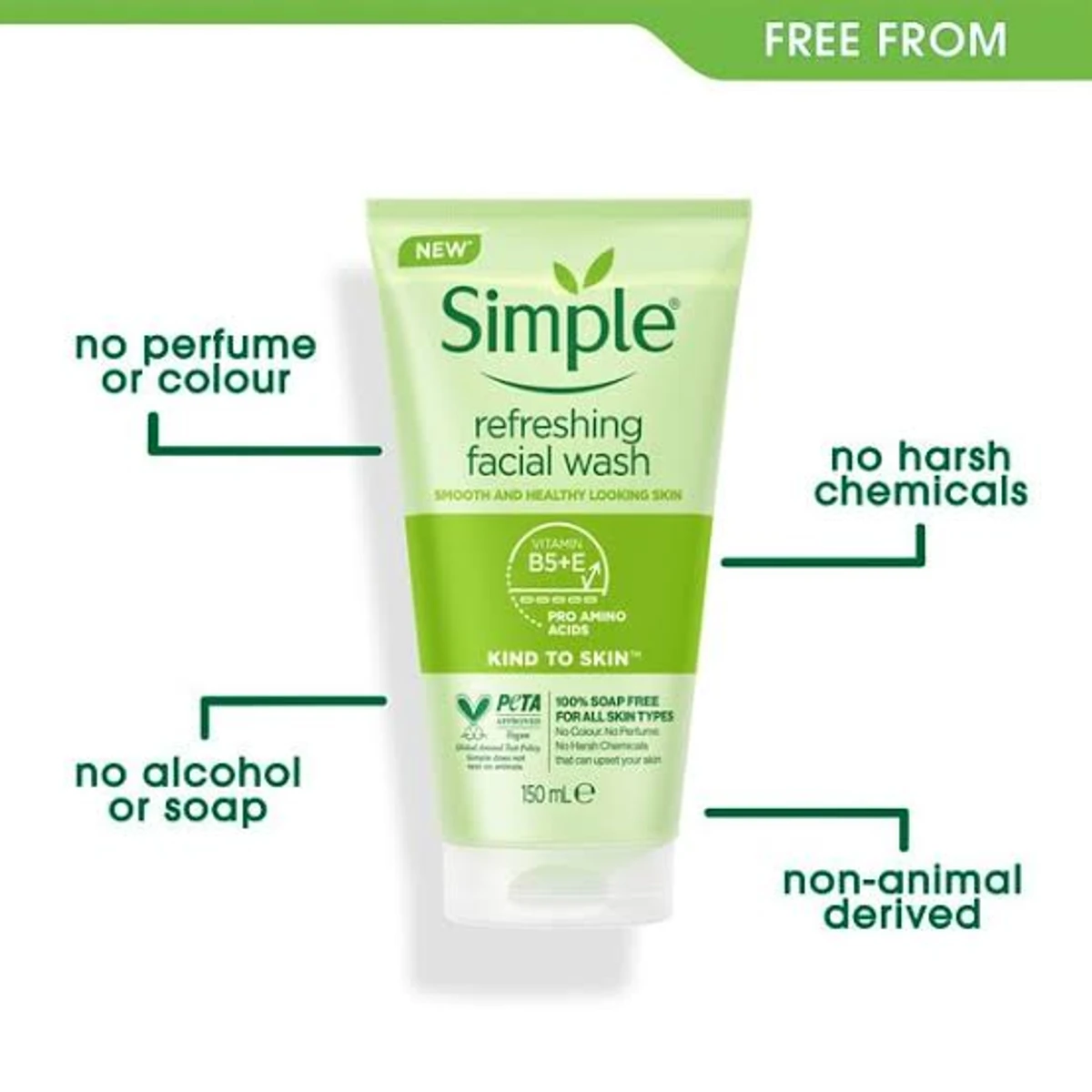 Simple Kind to Skin Refreshing Facial Wash with Vitamin B5+E(150ml)