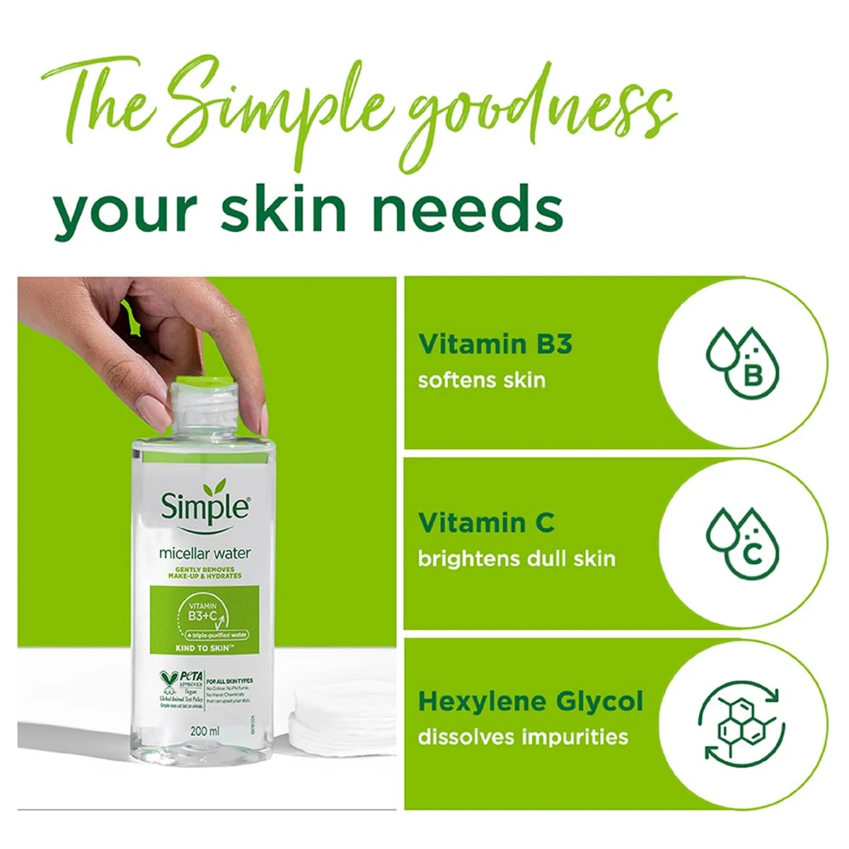 Simple Kind To Skin Micellar Cleansing Water (200ml) - Image 3