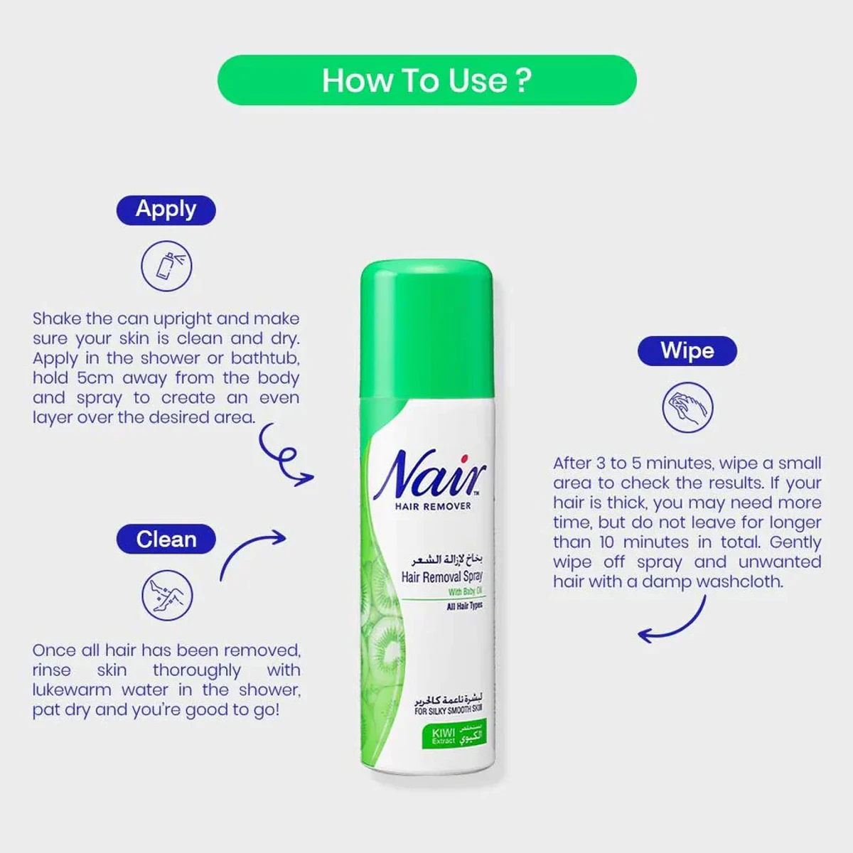 Nair Hair Remover Spray Kiwi Extracts 200ml - Image 3