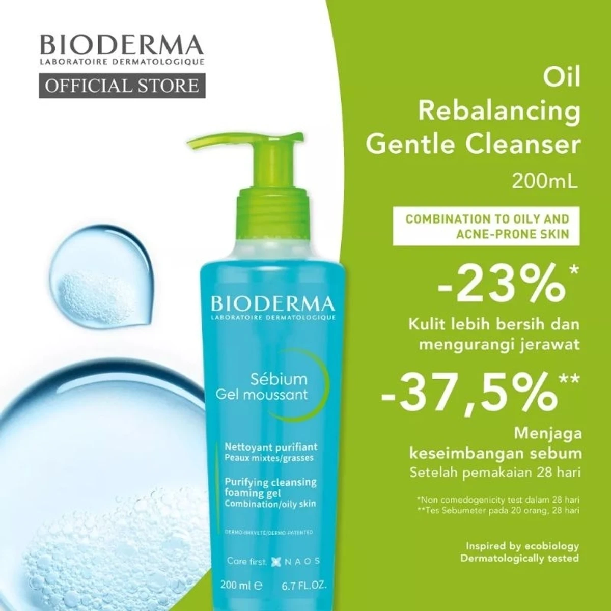 Bioderma - Face Cleanser - Sébium - Makeup Removing Cleanser - Skin Purifying - Face Wash for Combination to Oily Skin-500ml/200ml)