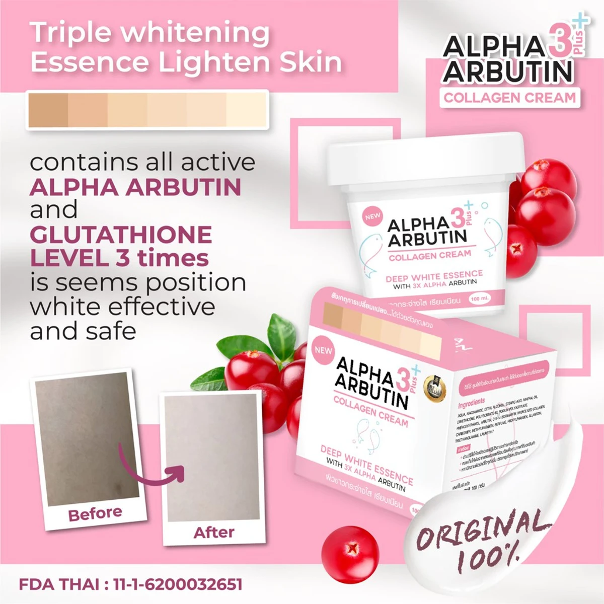 Alpha Arbutin 3 Plus Collagen Whitening Body Cream Thailand - (100ml)