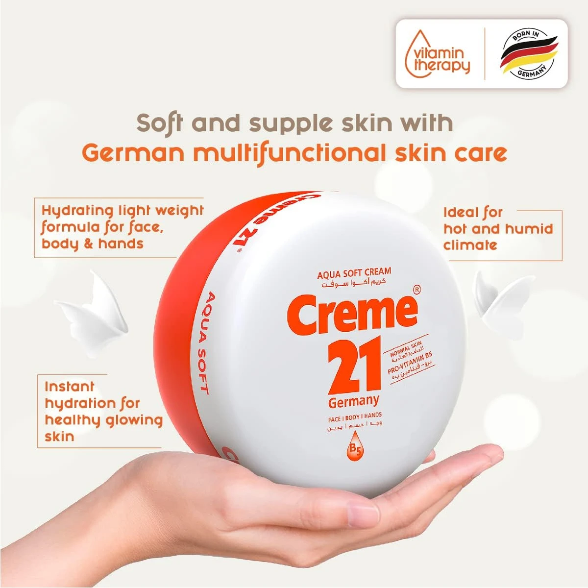 Creme 21–Aqua Soft Cream – Normal Skin – With Pro-Vitamin B5 (Germany) 150ml - Image 4