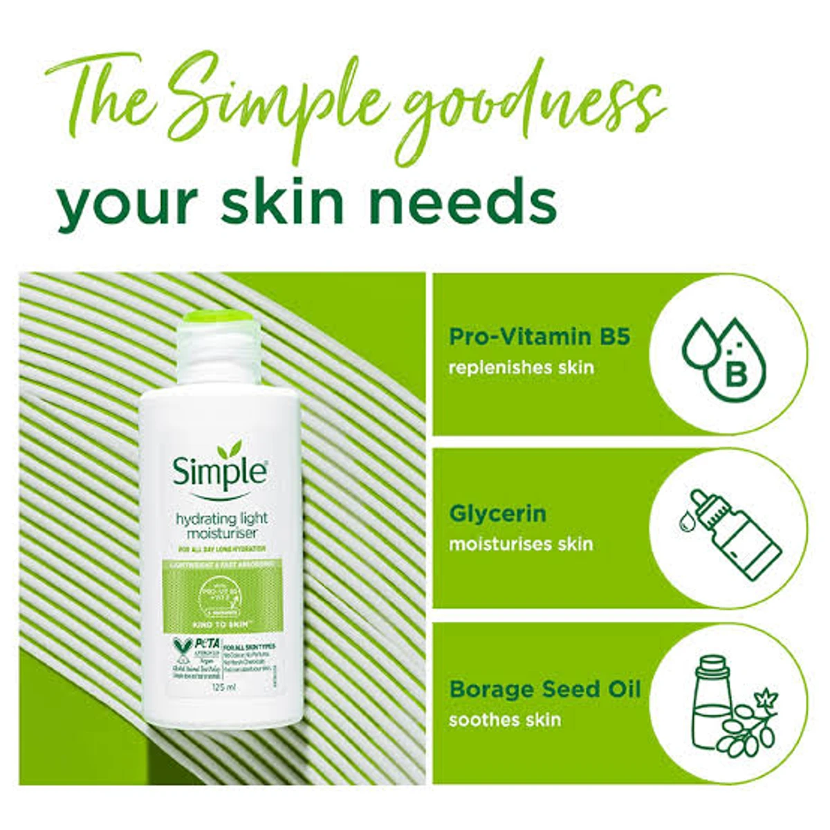 Simple Kind to Skin Hydrating Light Moisturiser with Vitamin B5+E & Niacinamide (125ml)