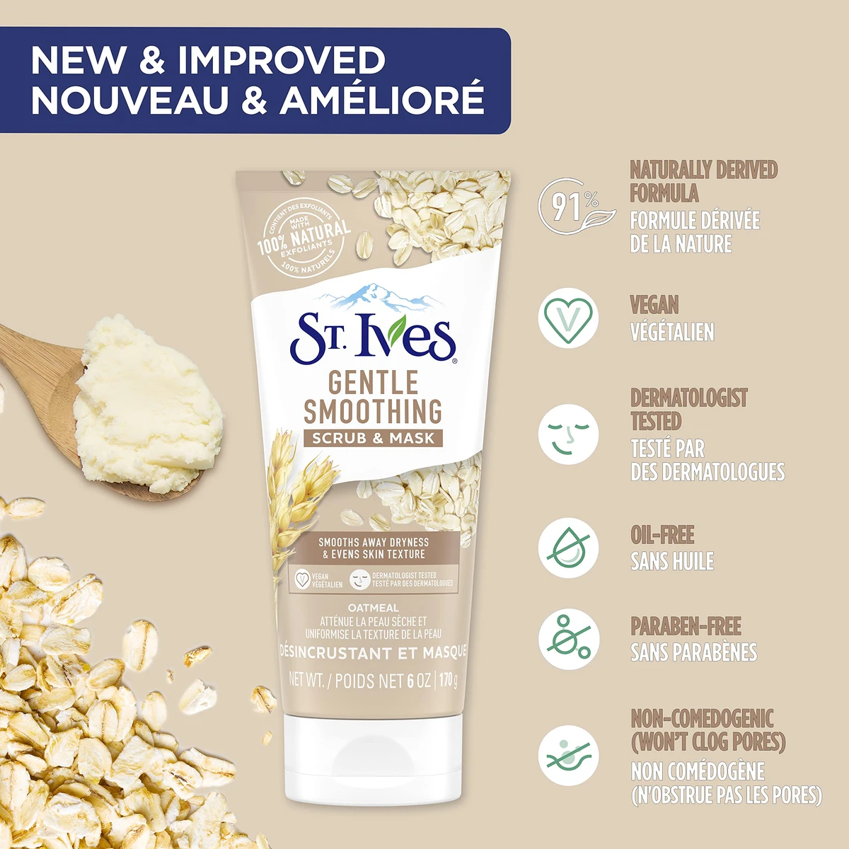 St. Ives Gentle Smoothing Face Scrub and Mask Oatmeal,170g - Image 3