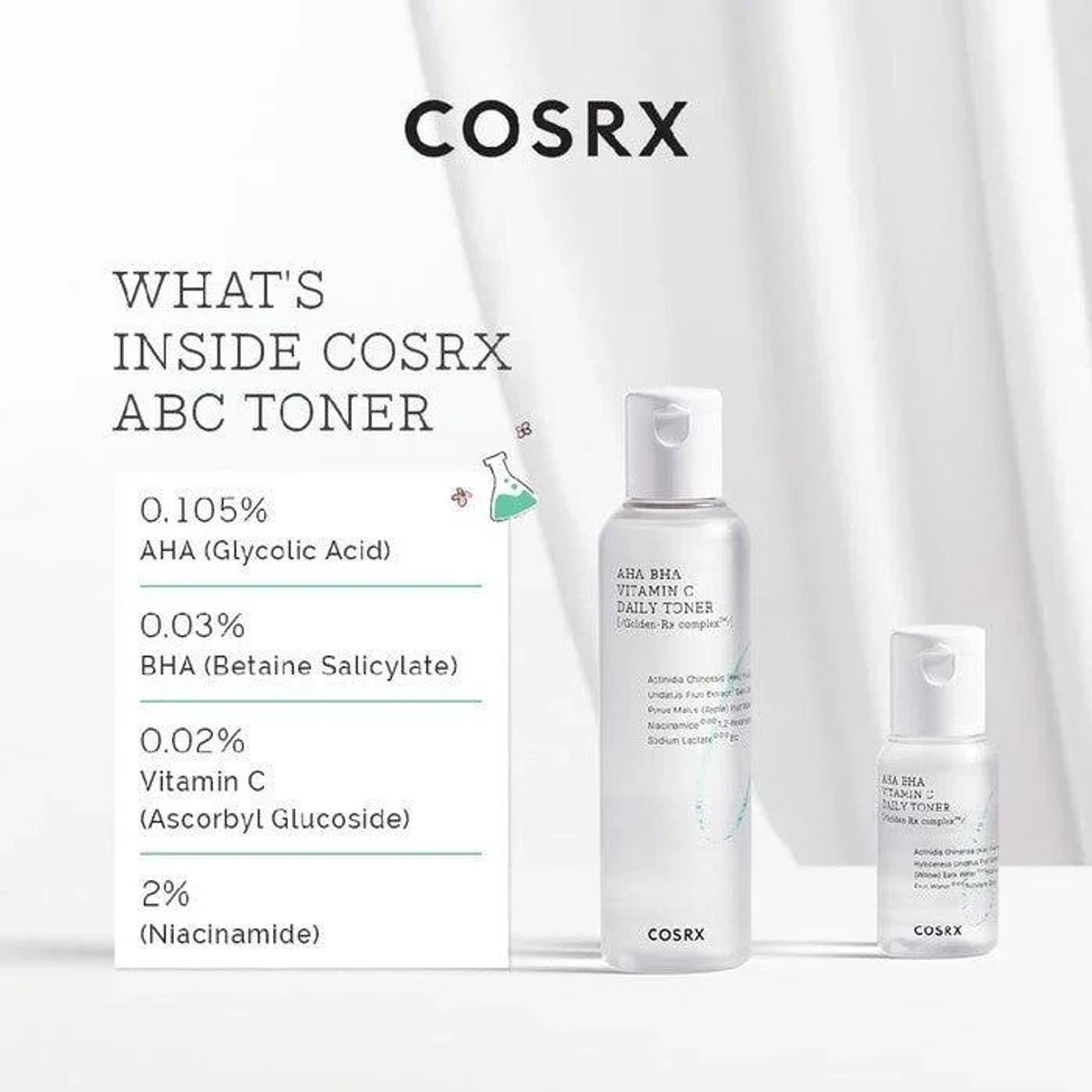 COSRX ABC Daily Toner for Day & Night with AHA, BHA, & Vitamin C-(150ml/50ml)