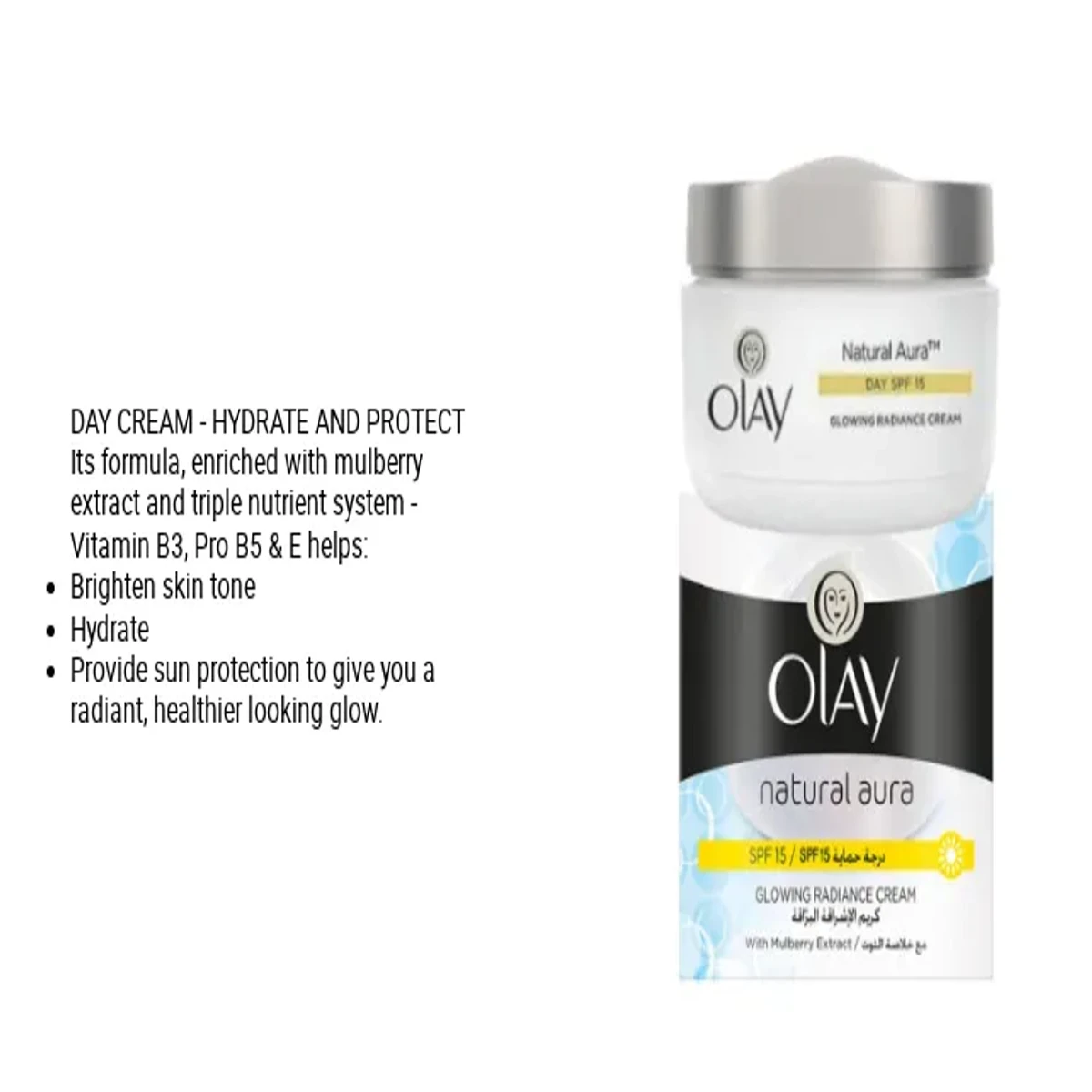 Olay Natural Aura SPF 15 Glowing Radiance Day Cream With Mulberry Extract-(50g) - Image 6